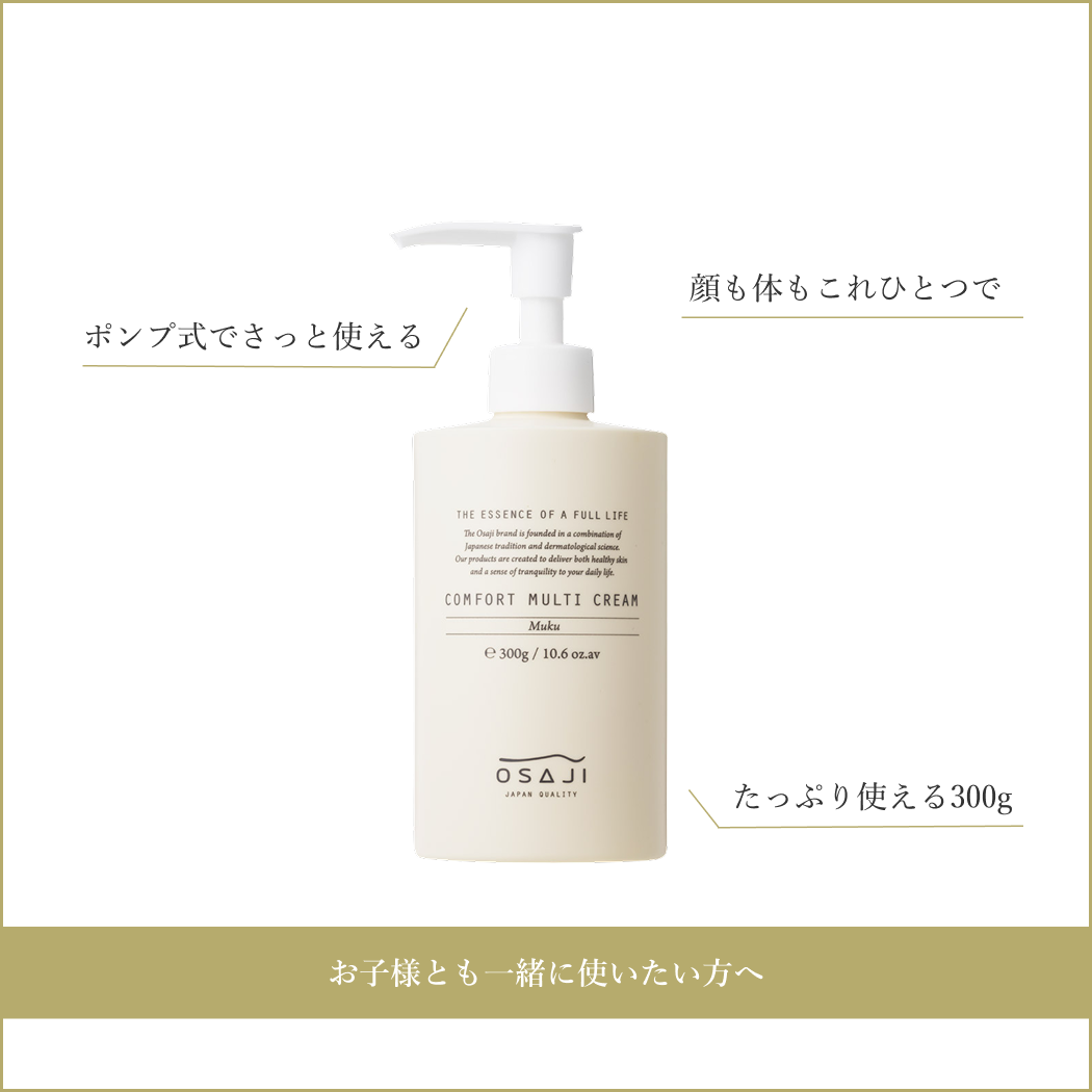 お子様とも一緒に使いたい方へ／[ポイント]たっぷり使える300gポンプ式でさっと使える顔も体もこれひとつで
